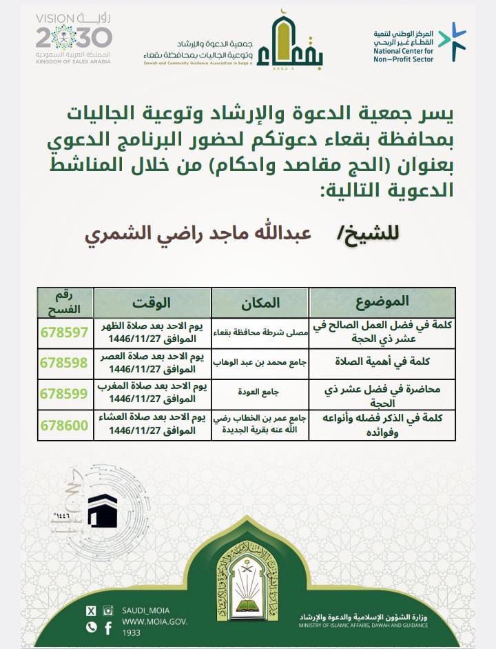 جمعية الدعوة والإرشاد وتوعية الجاليات بمحافظة بقعاء